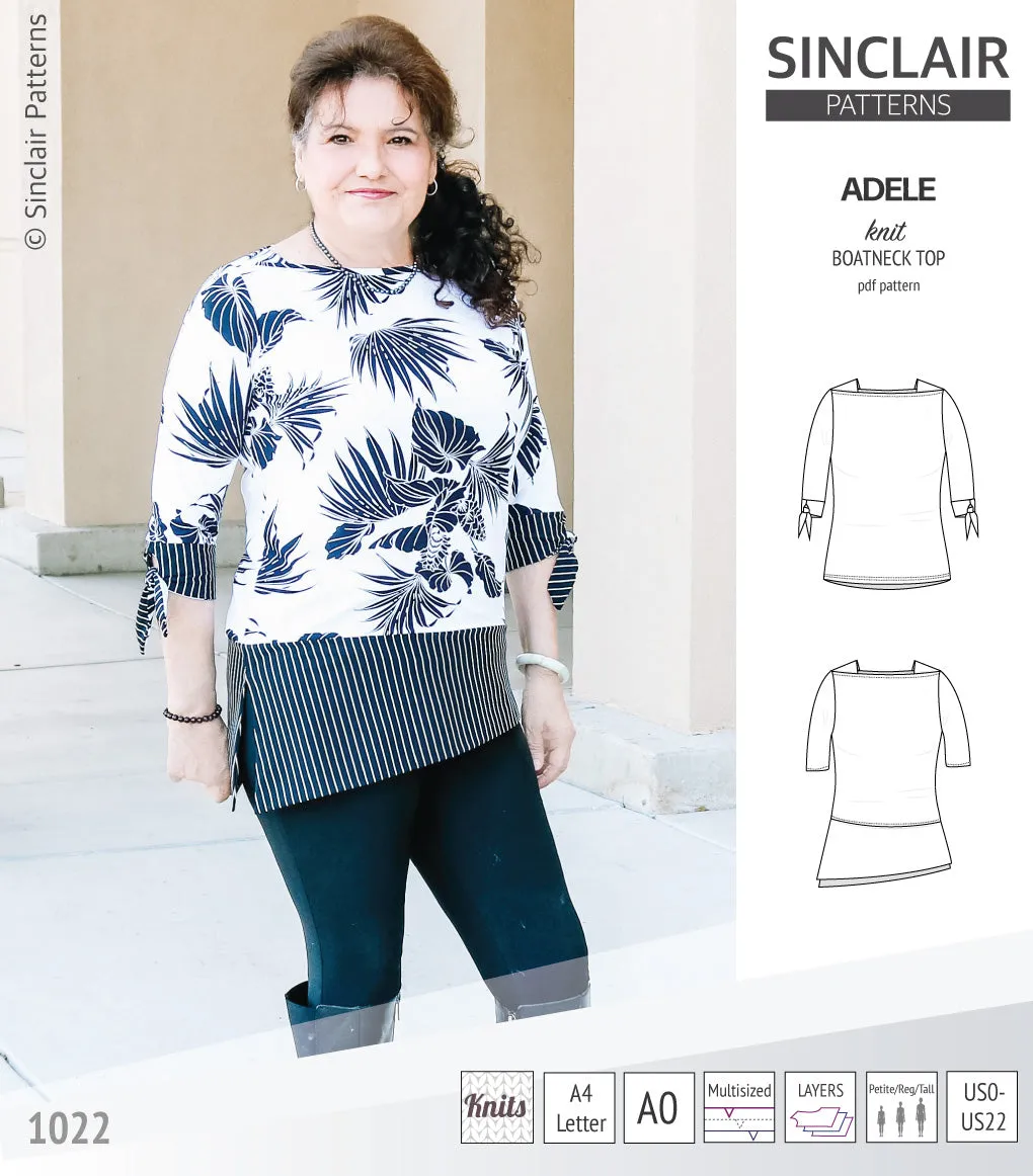Adele knit boatneck top (PDF)