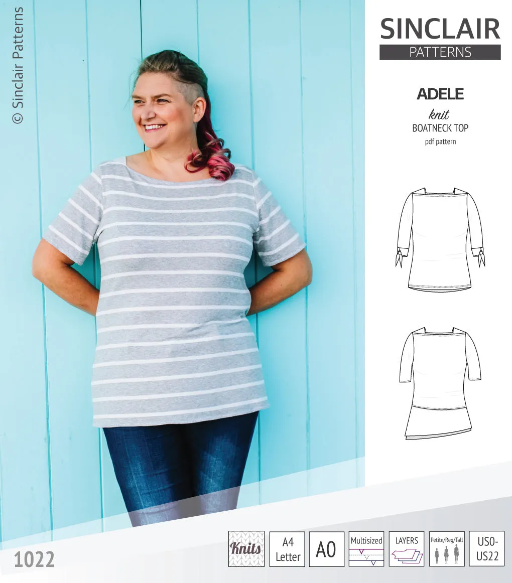 Adele knit boatneck top (PDF)