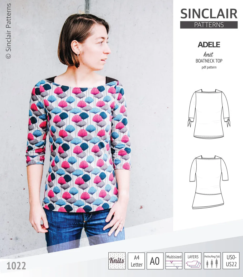Adele knit boatneck top (PDF)