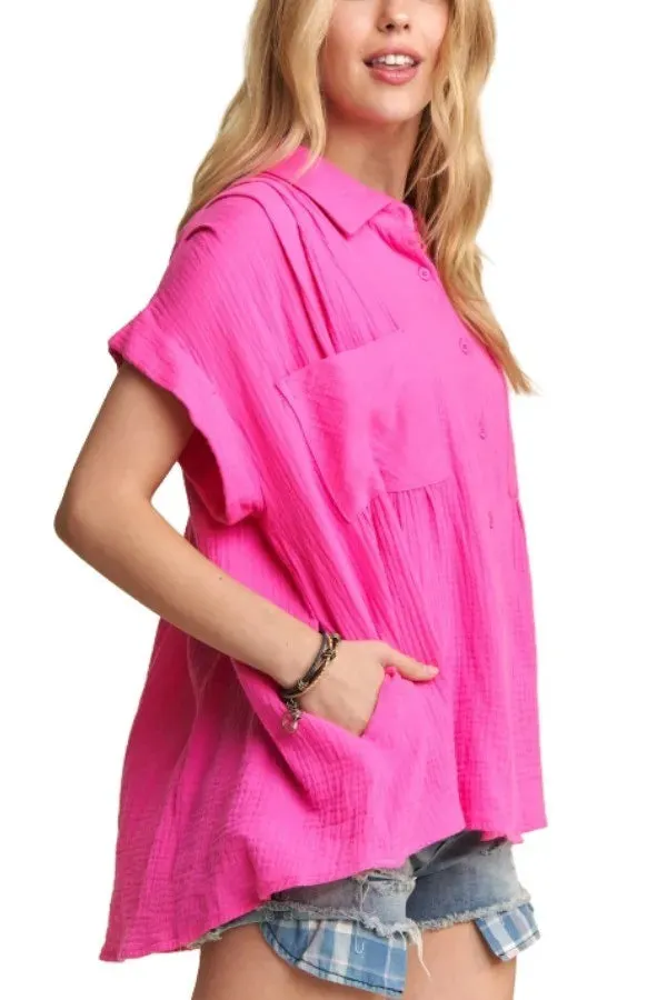 ADORA Button Down Solid Shirt W Pockets