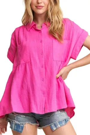 ADORA Button Down Solid Shirt W Pockets