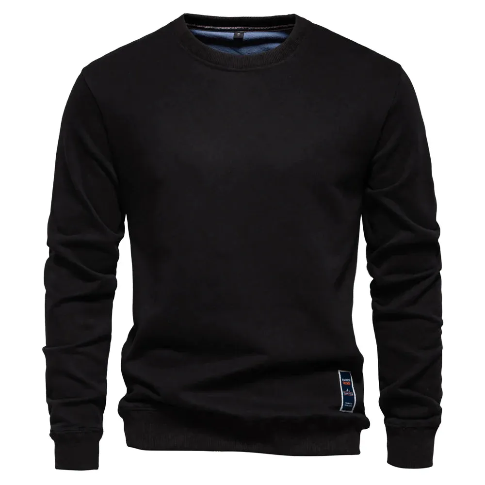 AIOPESON Cotton-Blend Men's Crew Neck Solid Color Sweatshirt