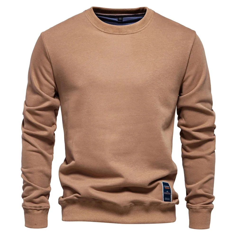 AIOPESON Cotton-Blend Men's Crew Neck Solid Color Sweatshirt