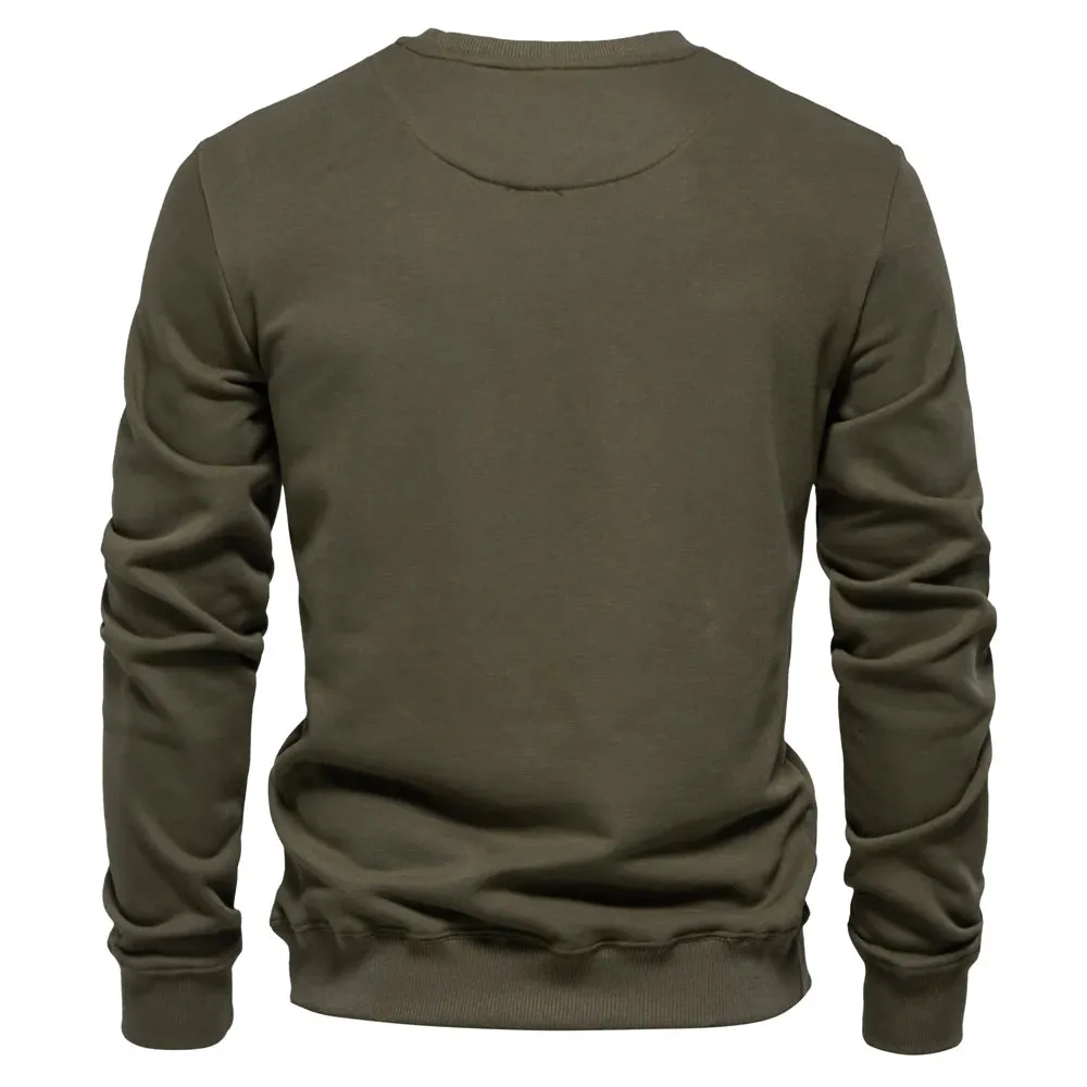 AIOPESON Cotton-Blend Men's Crew Neck Solid Color Sweatshirt