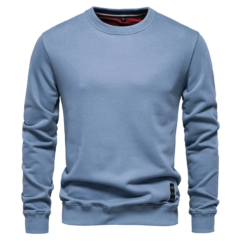 AIOPESON Cotton-Blend Men's Crew Neck Solid Color Sweatshirt