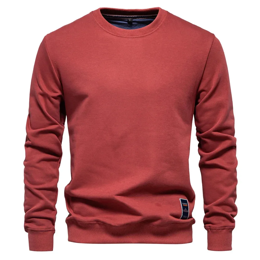 AIOPESON Cotton-Blend Men's Crew Neck Solid Color Sweatshirt