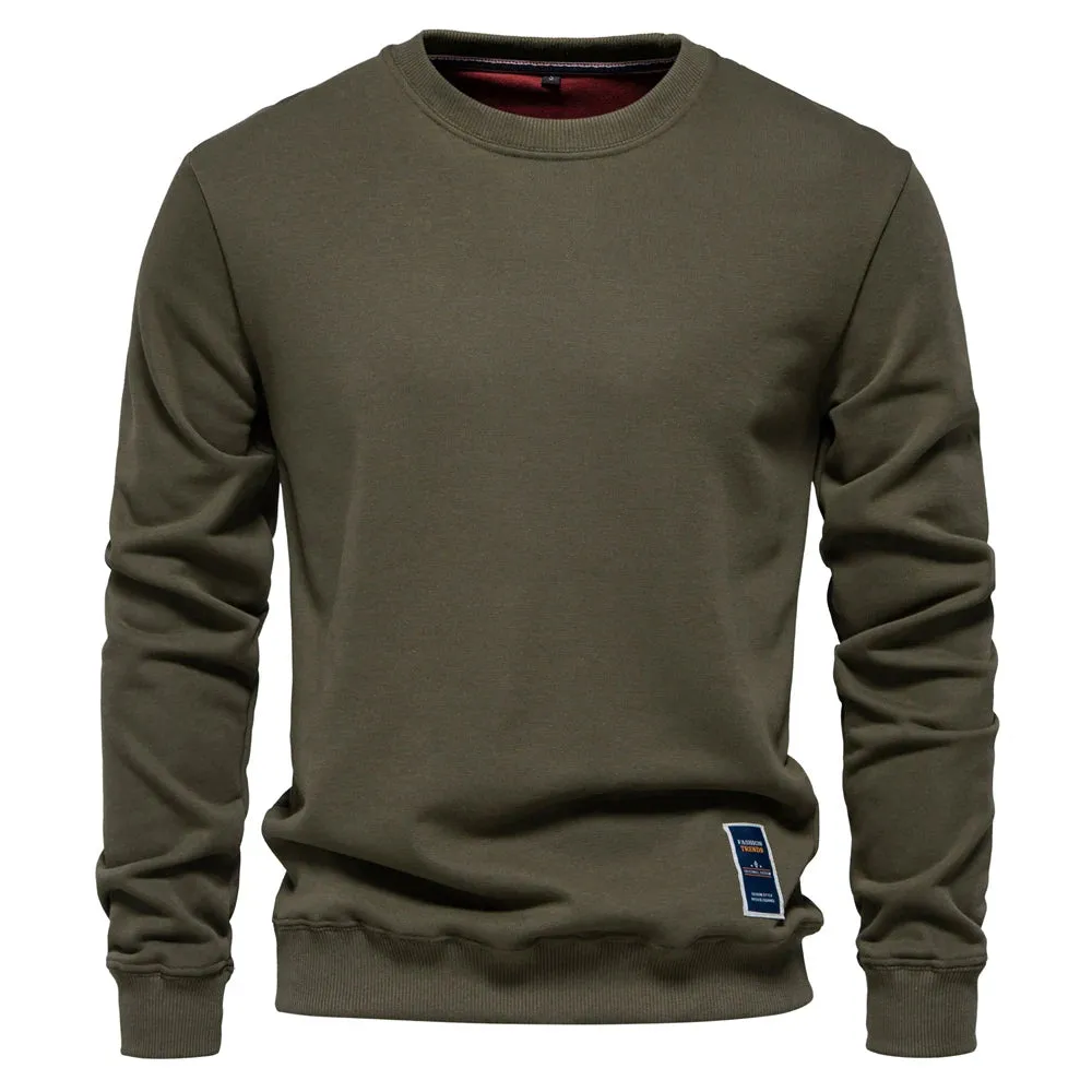 AIOPESON Cotton-Blend Men's Crew Neck Solid Color Sweatshirt