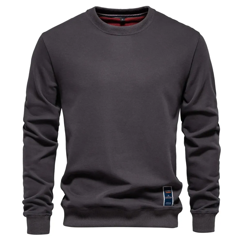 AIOPESON Cotton-Blend Men's Crew Neck Solid Color Sweatshirt