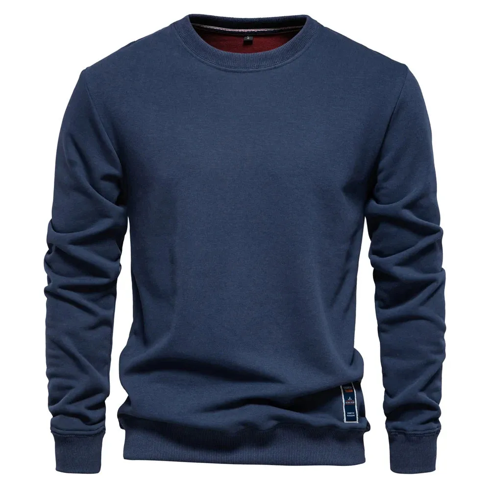 AIOPESON Cotton-Blend Men's Crew Neck Solid Color Sweatshirt