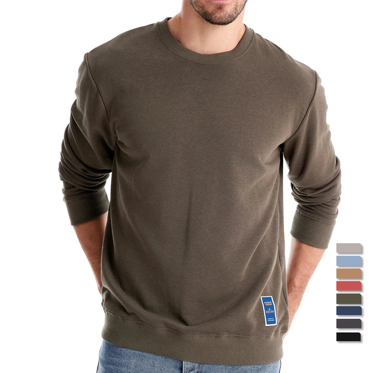AIOPESON Cotton-Blend Men's Crew Neck Solid Color Sweatshirt