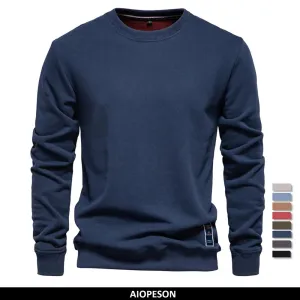 AIOPESON Cotton-Blend Men's Crew Neck Solid Color Sweatshirt