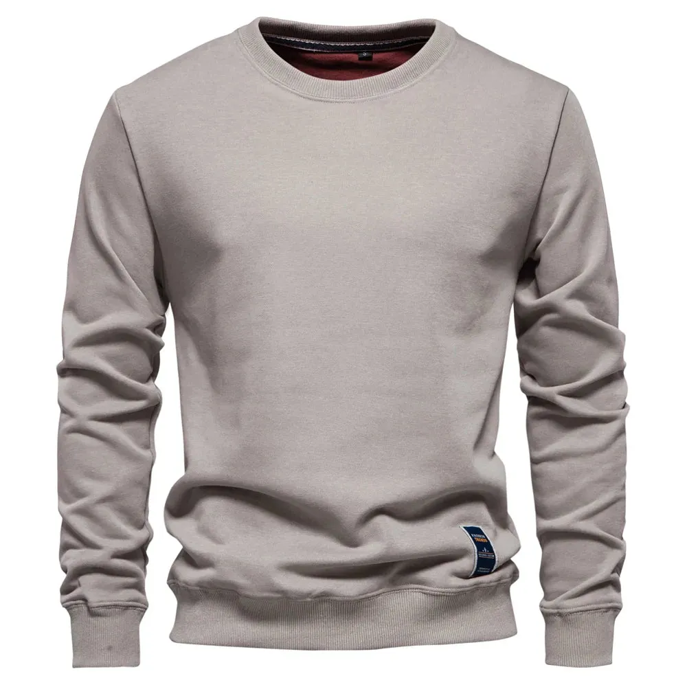 AIOPESON Cotton-Blend Men's Crew Neck Solid Color Sweatshirt