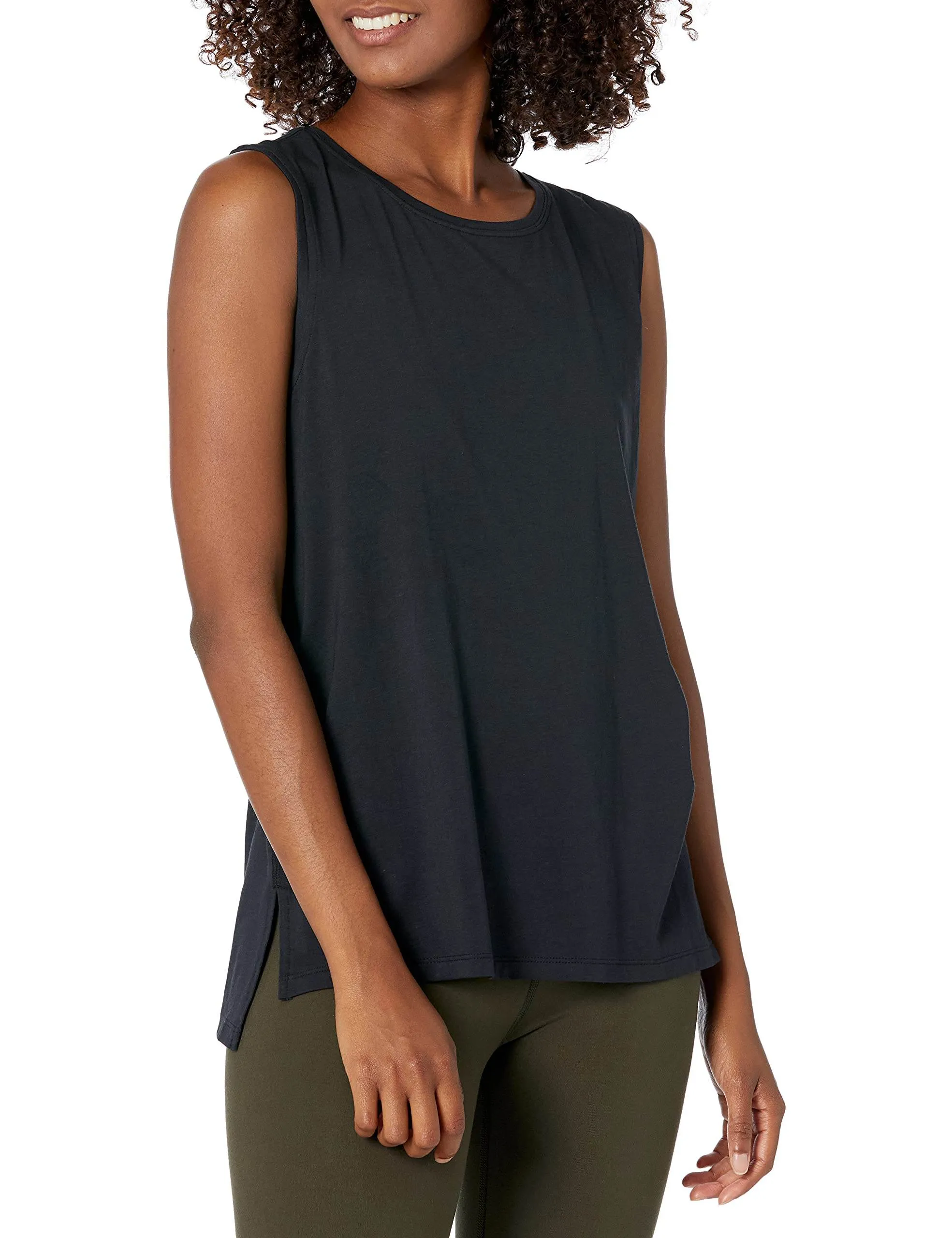 Amazon Essentials Women's Soft Cotton Relaxed-Fit Yoga Tank (Available in Plus Size) (Previously Core 10), Black, X-Large