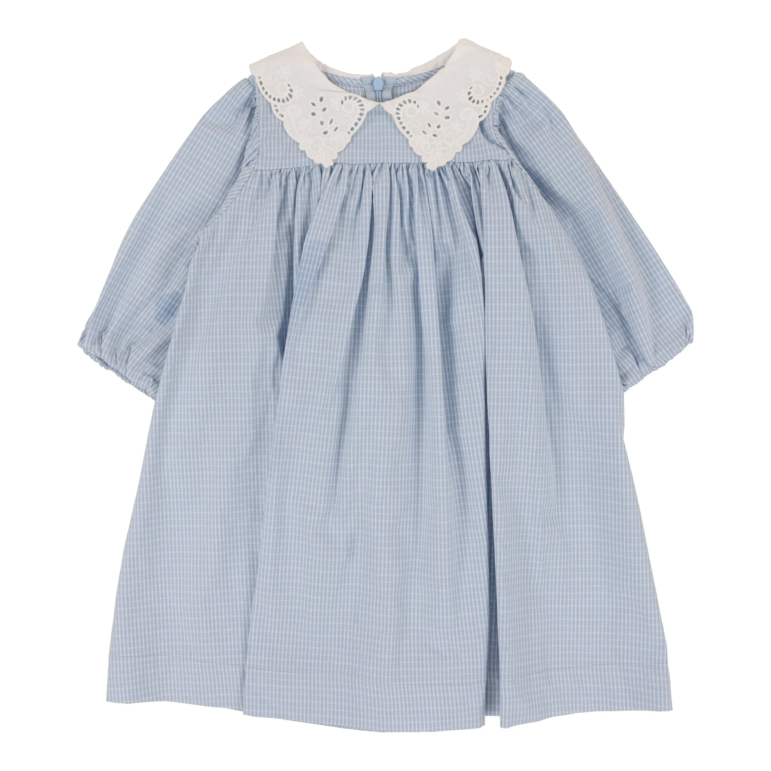 Analogie Windowpane Dress Three Quarter - Light Blue