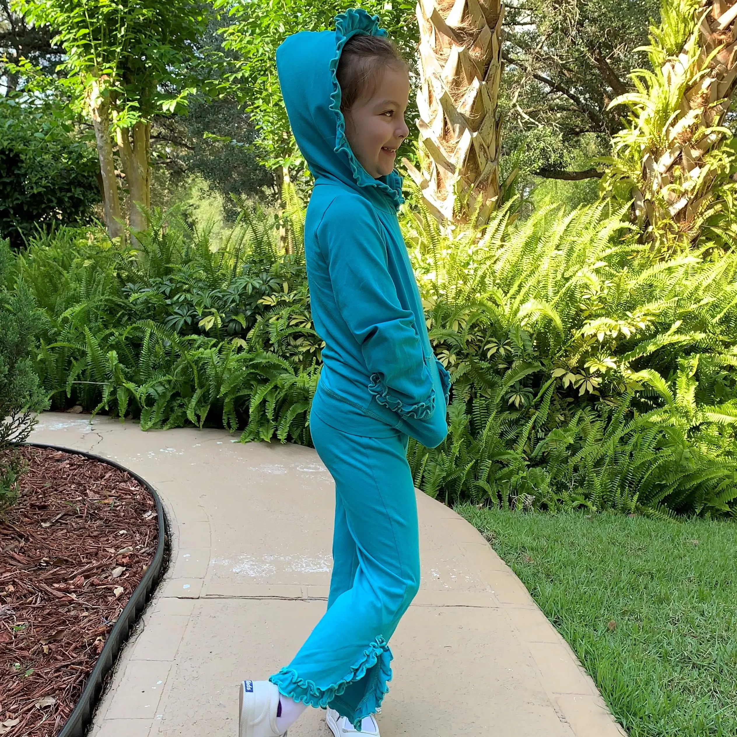 AnnLoren Girls Blue Ruffle Hoodie 2 Pc Fashion Track Suit