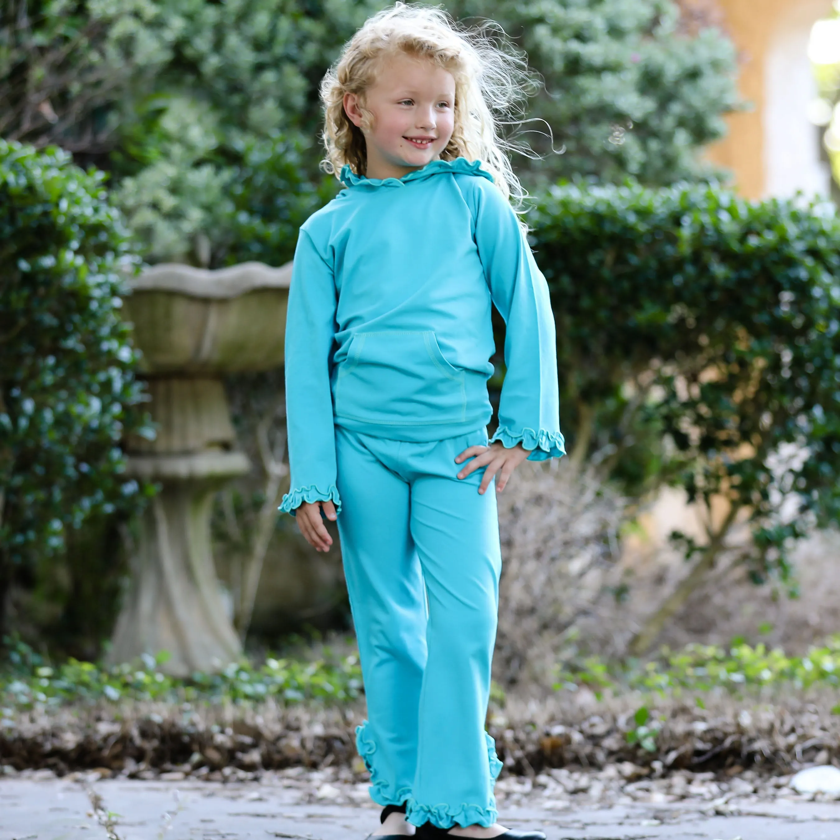 AnnLoren Girls Blue Ruffle Hoodie 2 Pc Fashion Track Suit