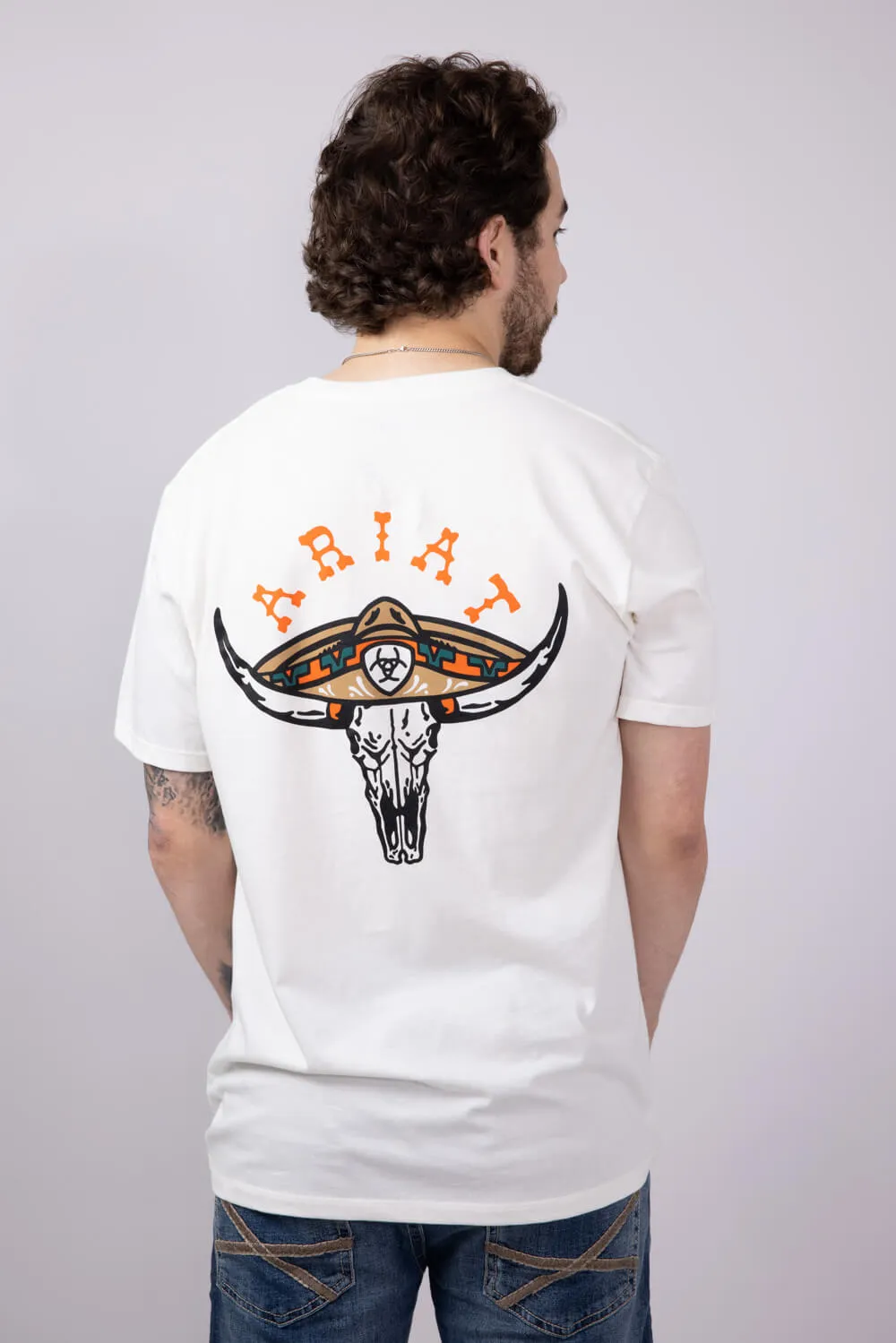 Ariat Mexicali Steerhead T-Shirt for Men in White | 10054829-ANTIQUEWHITE
