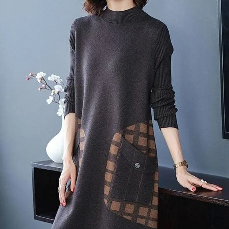 Autumn and Winter Loose Slim Sweater Dress Long Sleeve Large Size Knitted Base Skirt Fashion Casual Women Sweater Dress