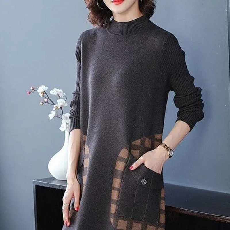 Autumn and Winter Loose Slim Sweater Dress Long Sleeve Large Size Knitted Base Skirt Fashion Casual Women Sweater Dress