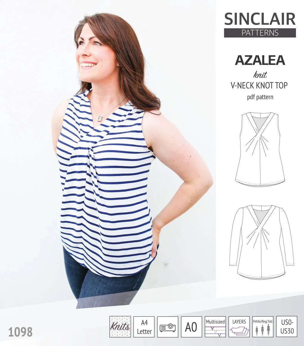 Azalea v-neck knot top for knit fabrics (PDF)