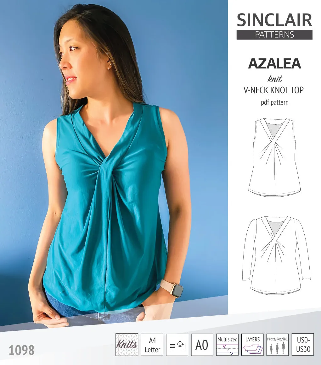 Azalea v-neck knot top for knit fabrics (PDF)