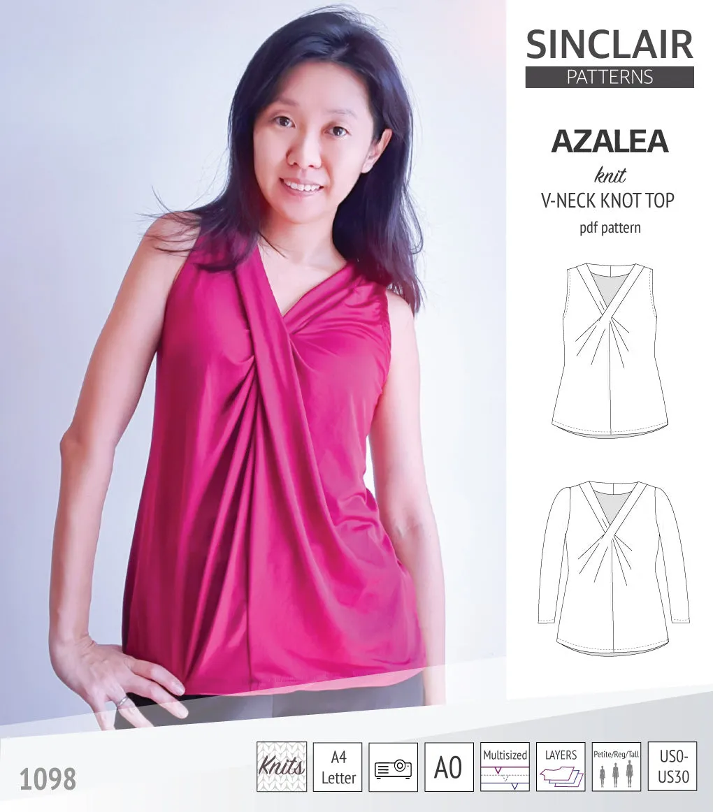 Azalea v-neck knot top for knit fabrics (PDF)
