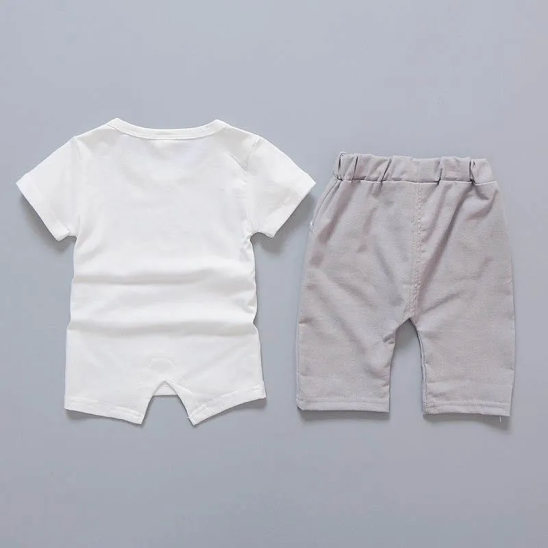 Baby Boy Clothes Summer Soft Breathable Infant Clothing Elephant Print Cute Short Sleeve T-Shirt Top Striped Pants Kids Suit