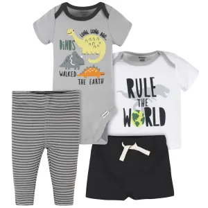 Baby Boys 4-Piece Dinosaur Onesies® Bodysuit, Shirt, Shorts, & Pants Set