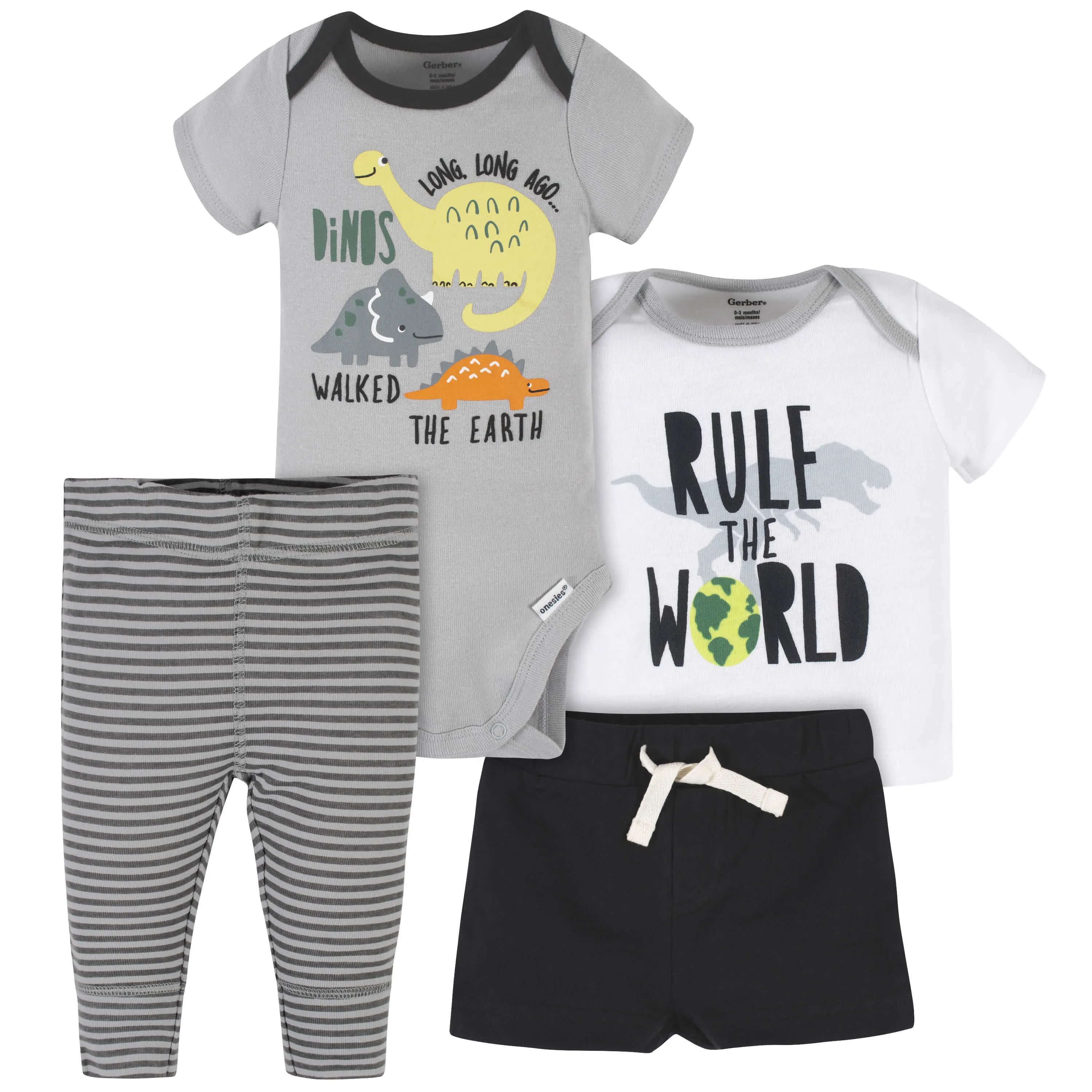 Baby Boys 4-Piece Dinosaur Onesies® Bodysuit, Shirt, Shorts, & Pants Set