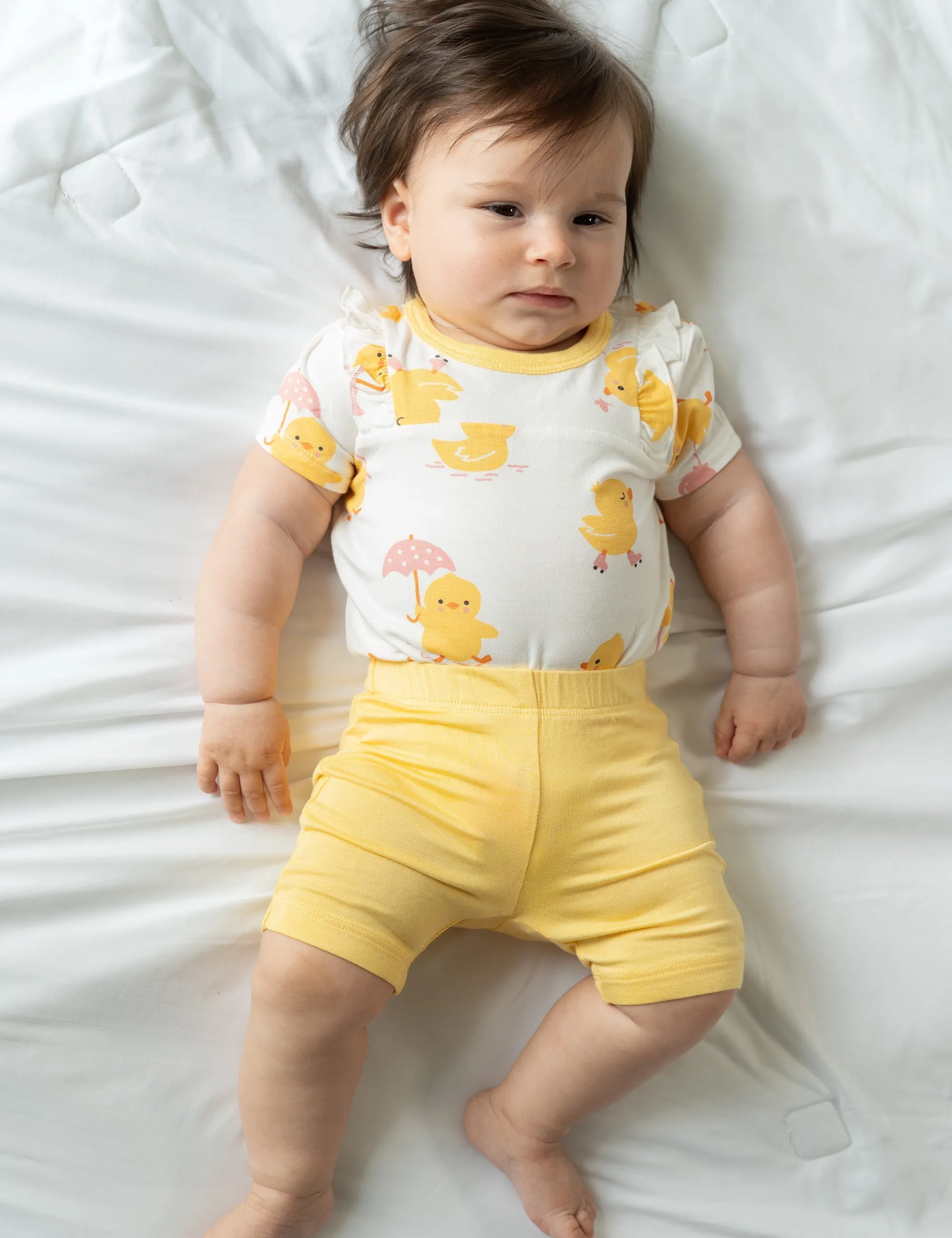 Bamboo Ruffle Onesie & Knee Leggings (Little Chick Print/Banana)