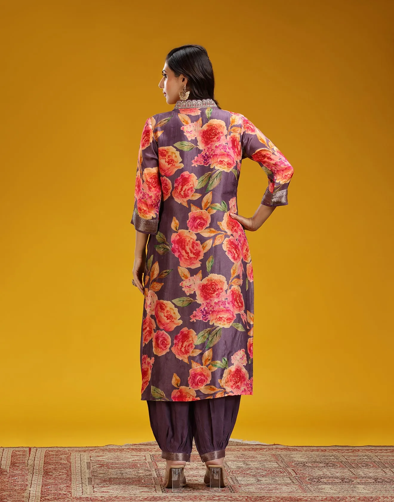 Berry Plum Floral Printed Kurta Set