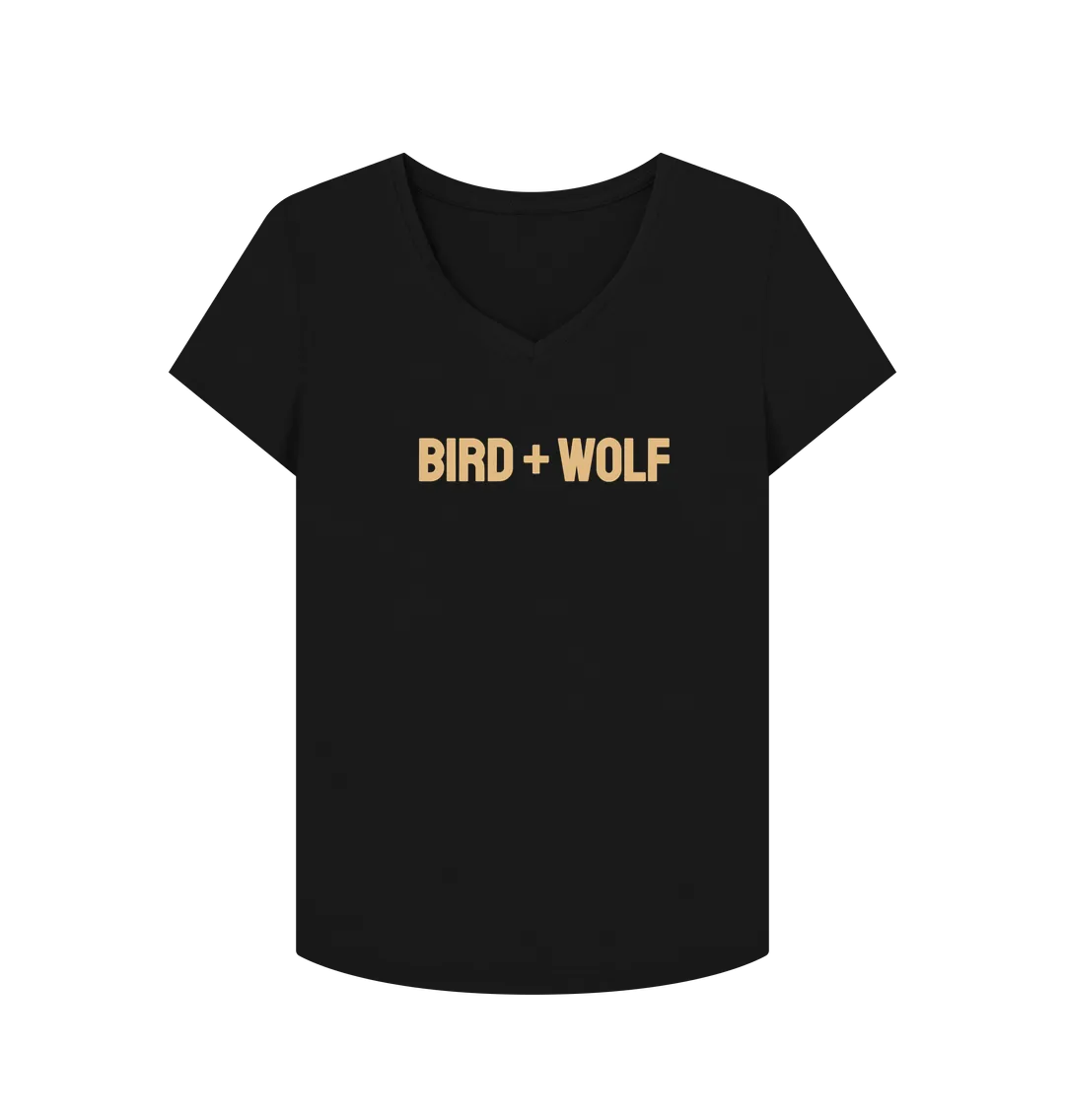 Bird   Wolf V Neck Tee (Beige lettering)