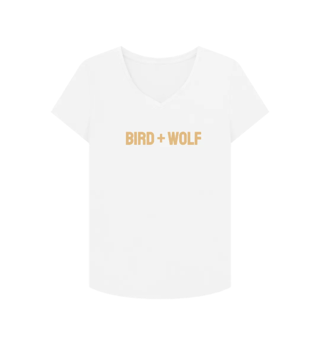 Bird   Wolf V Neck Tee (Beige lettering)