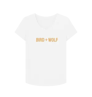 Bird   Wolf V Neck Tee (Beige lettering)