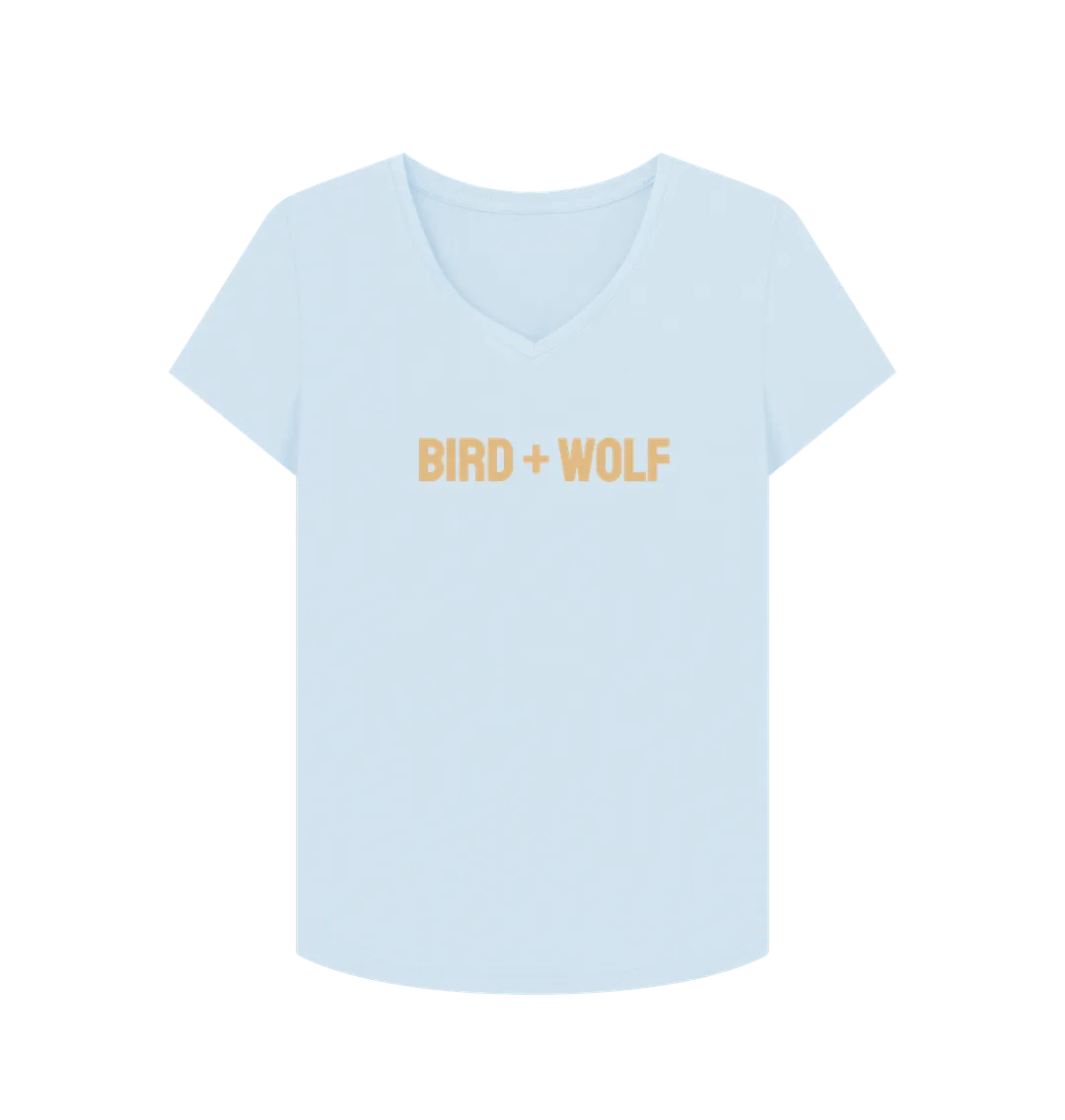 Bird   Wolf V Neck Tee (Beige lettering)