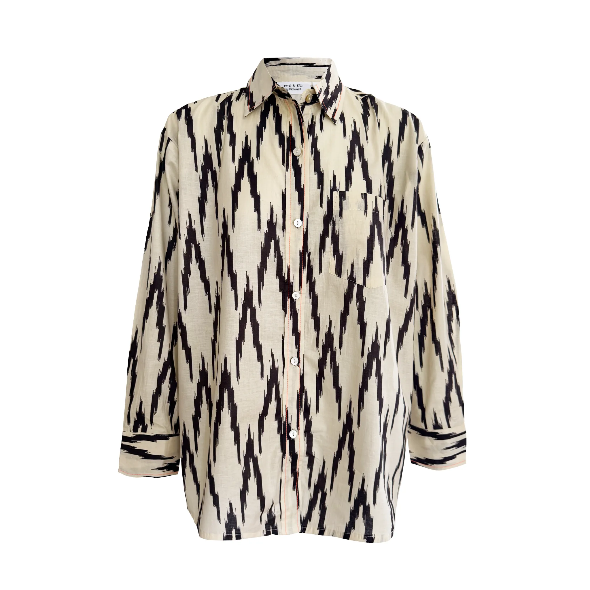 Black & Cream Ikat Boyfriend Shirt