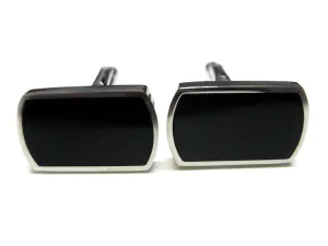 Black Classic Cufflinks with Thin Silver Trim