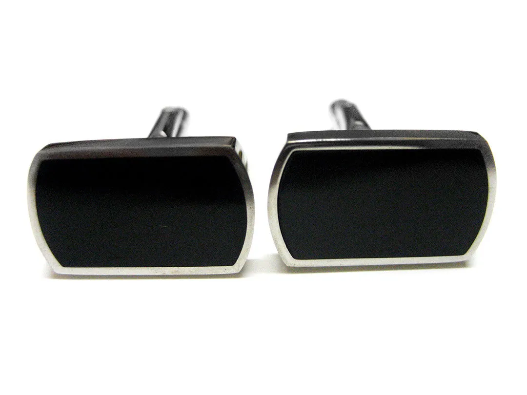 Black Classic Cufflinks with Thin Silver Trim