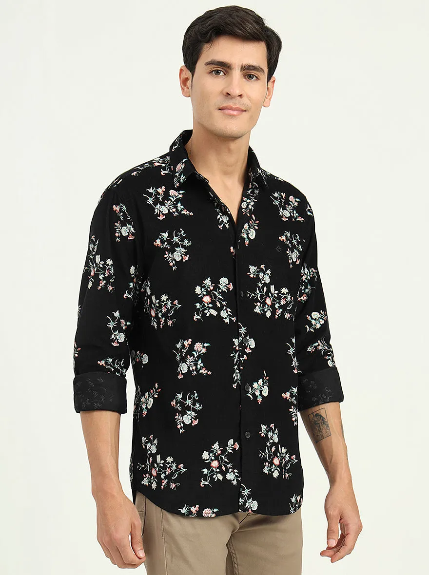 Black Printed Slim Fit Casual Shirt | Greenfibre