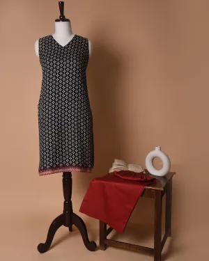 Black Ready-To-Wear Cotton Silk Sleeveless Straight Printed Kurta With Red Wide Legged Pant