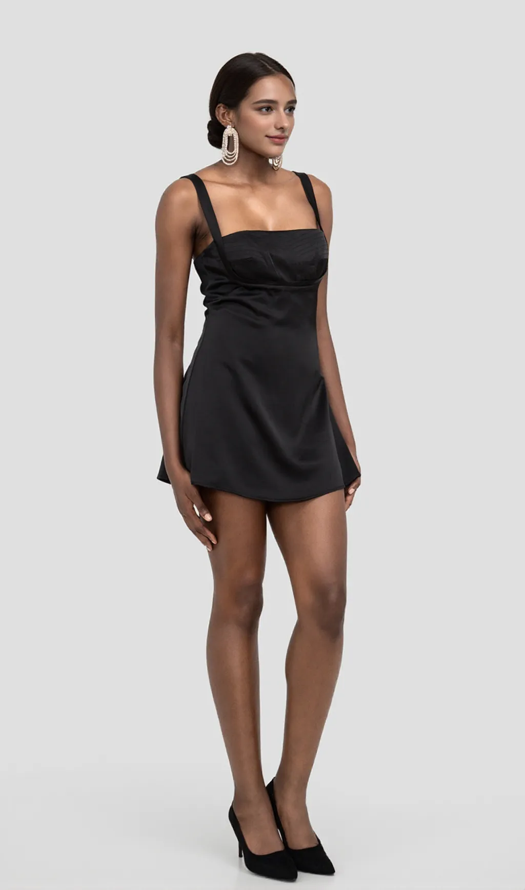 BLACK SATIN MINI DRESS