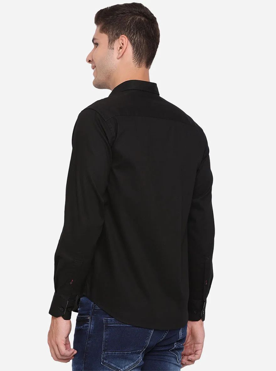 Black Solid Slim Fit Casual Shirt | Greenfibre