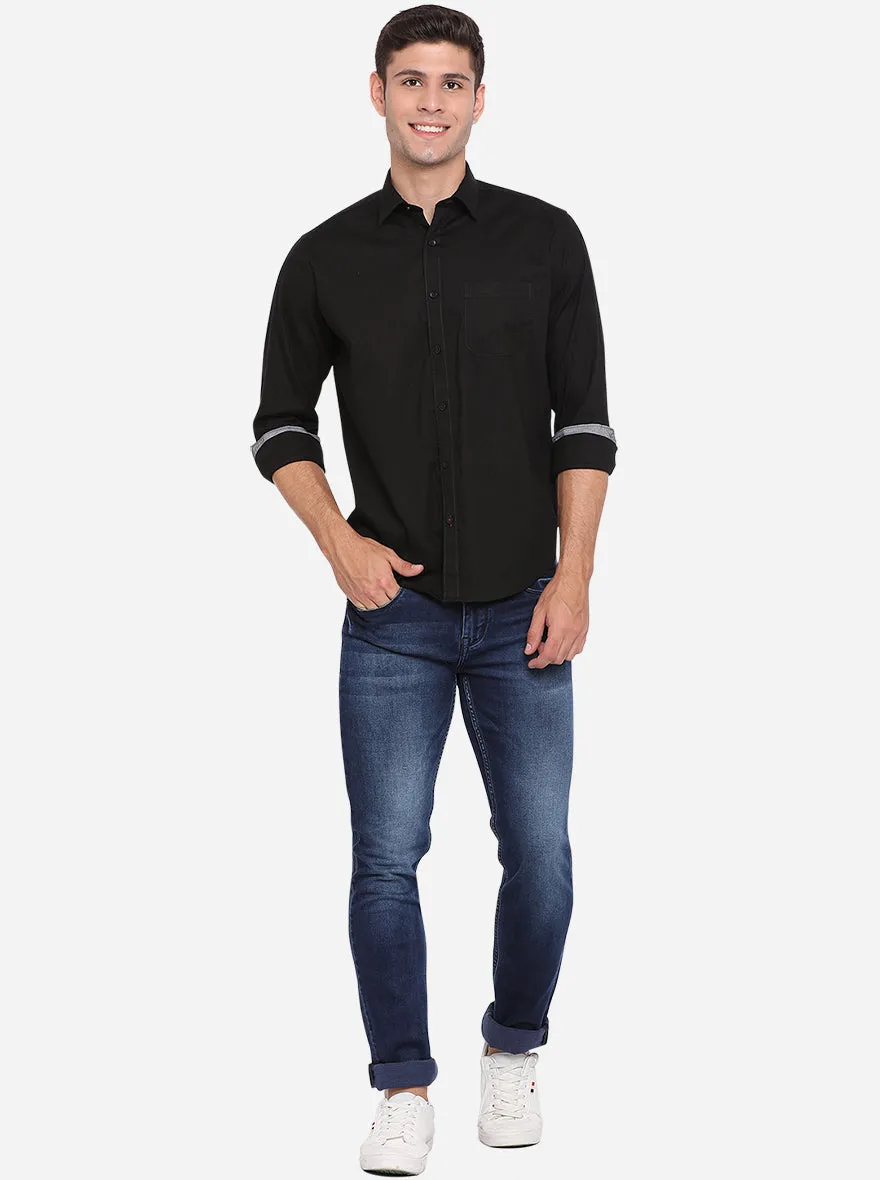 Black Solid Slim Fit Casual Shirt | Greenfibre