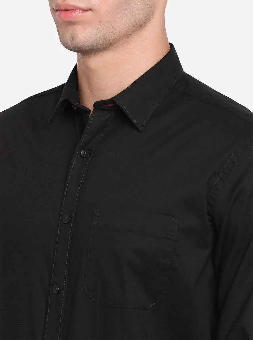 Black Solid Slim Fit Casual Shirt | Greenfibre