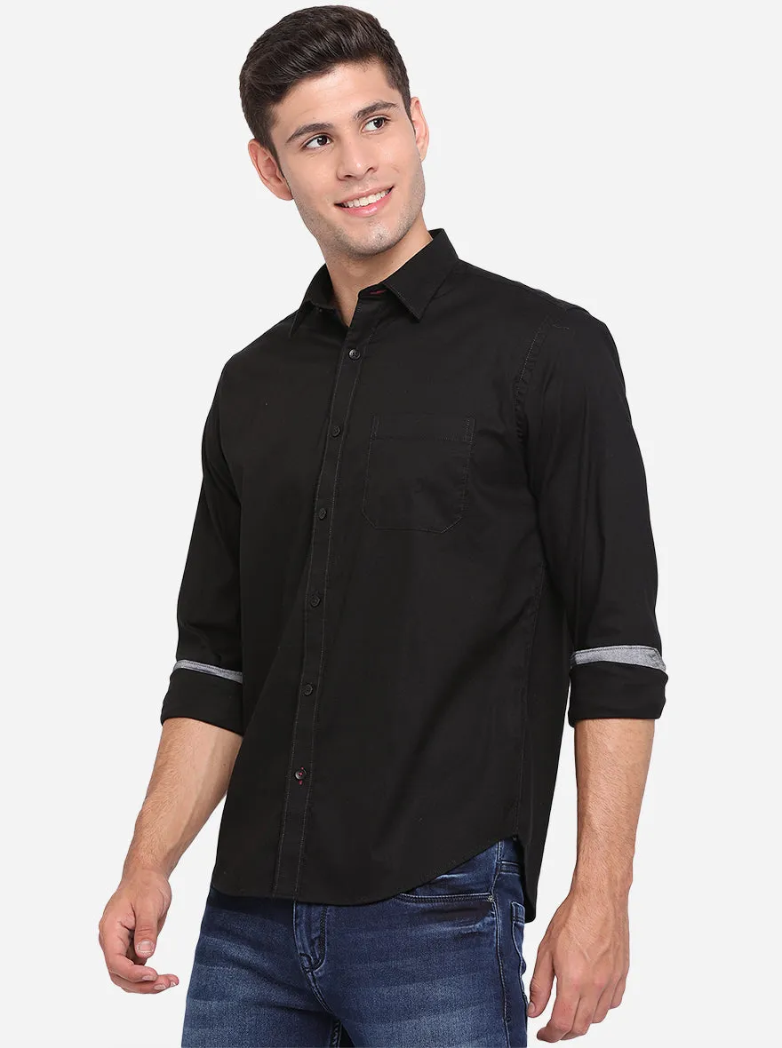 Black Solid Slim Fit Casual Shirt | Greenfibre