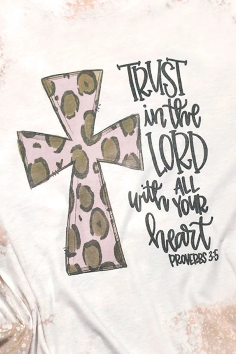 Bleached Cross Leopard Trust In The Lord Tri-Blend Short Sleeve Tee