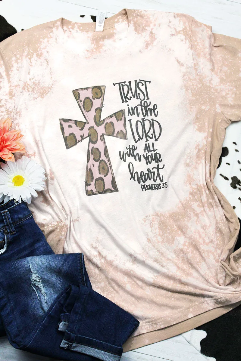 Bleached Cross Leopard Trust In The Lord Tri-Blend Short Sleeve Tee
