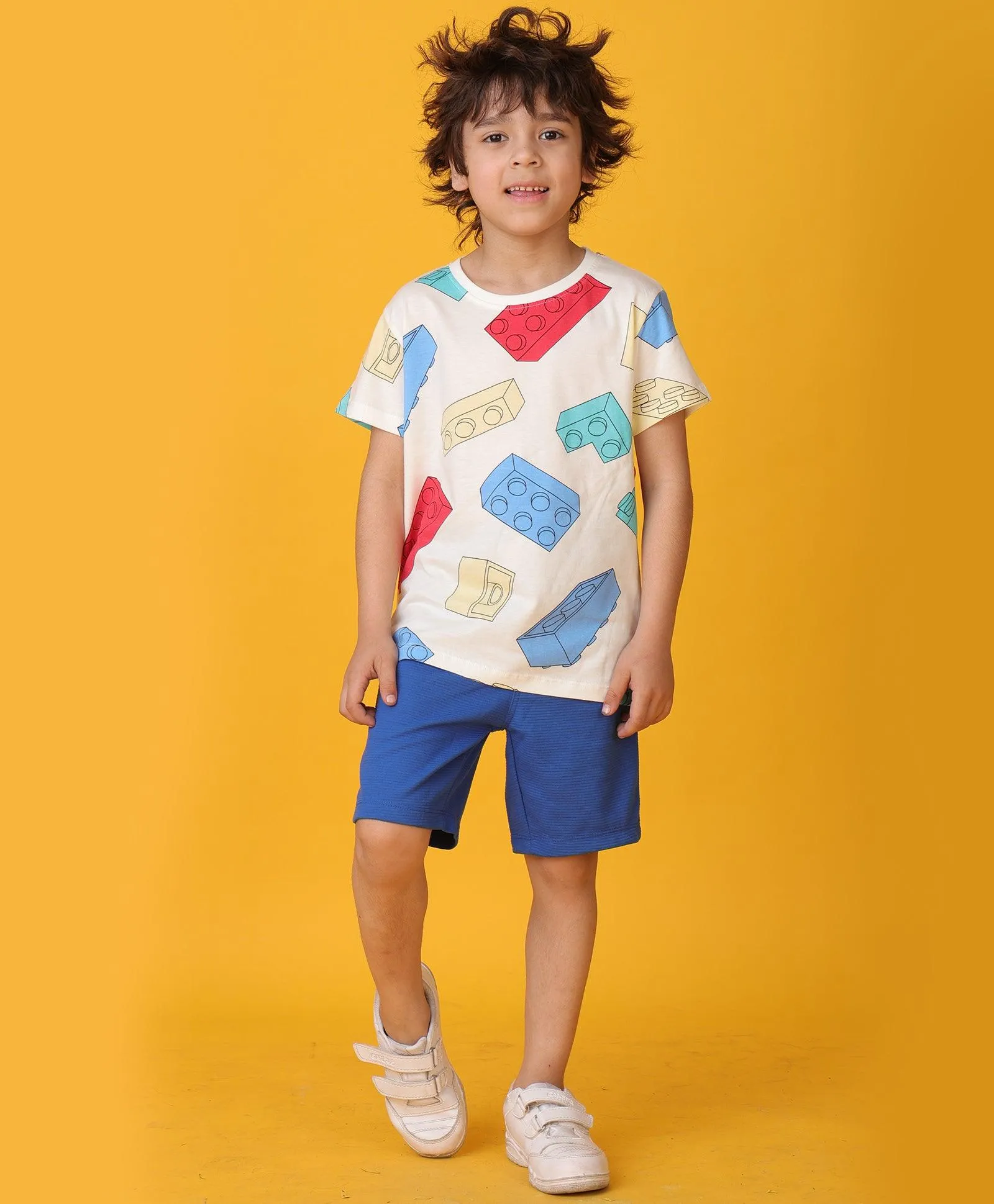 BLOCK T-SHIRT ROYAL SHORTS SET - WHITE/ROYAL