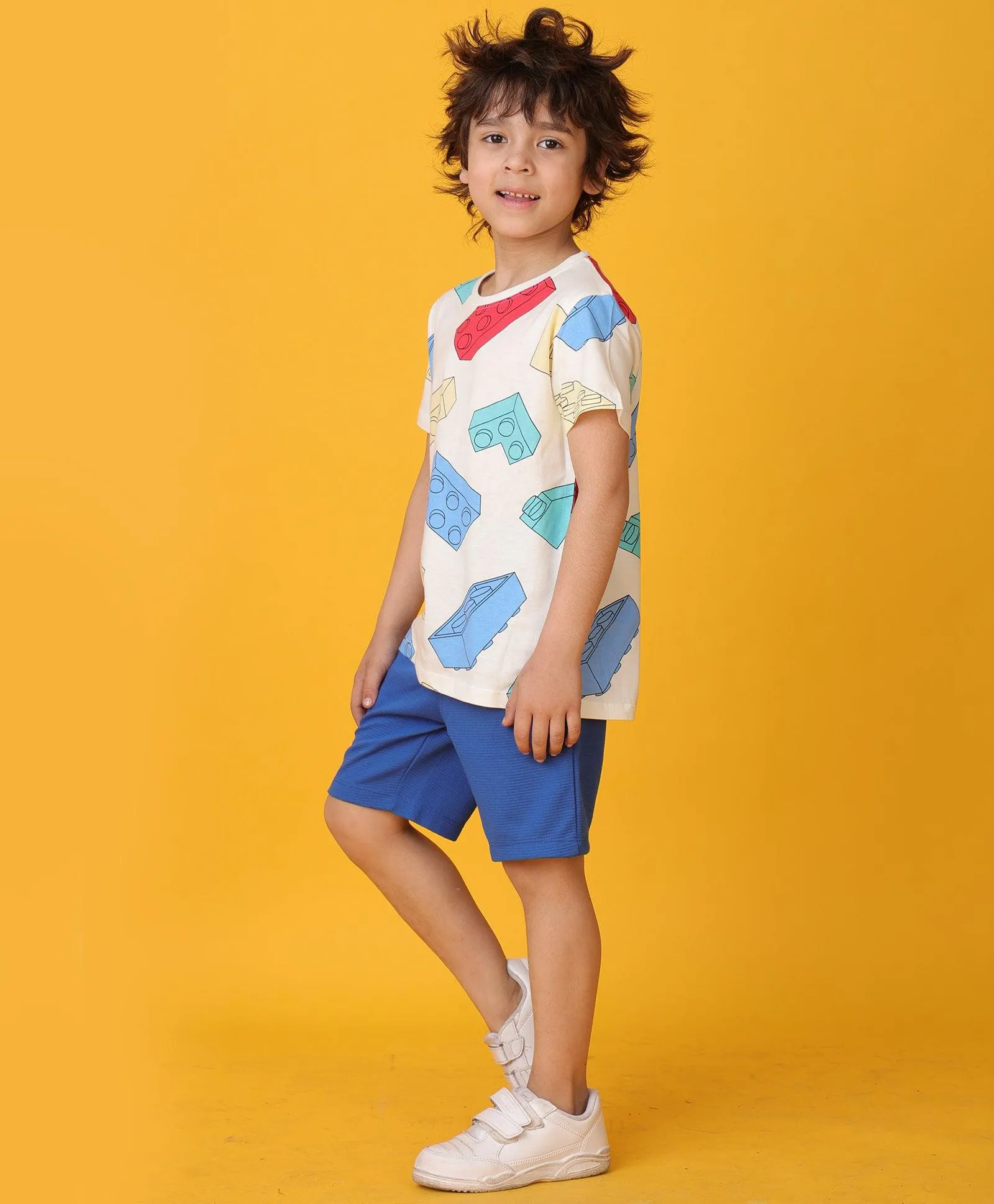 BLOCK T-SHIRT ROYAL SHORTS SET - WHITE/ROYAL