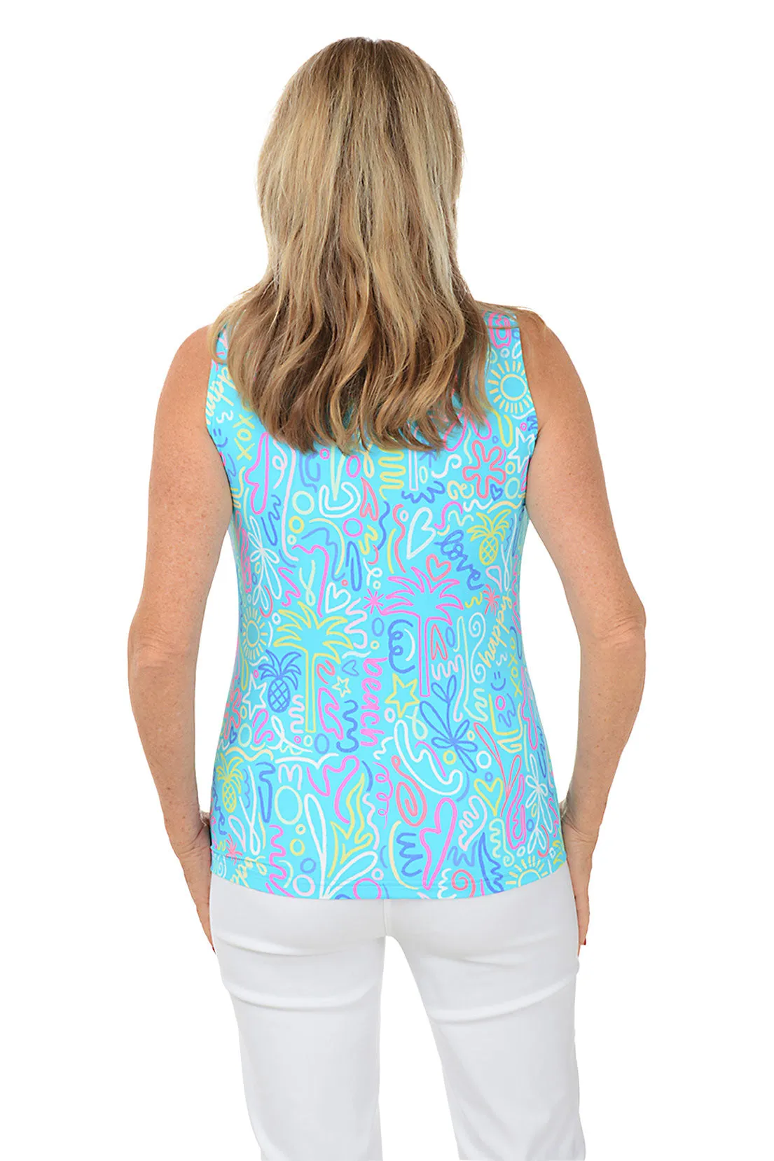 Blue Beach Drawings Cooling UPF50  Sleeveless Zip Top